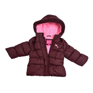 Pink Platinum Toddler Girl Hooded Puffer Jacket Lined Maroon Pink Size 18M
